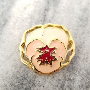 Vintage Pink and Cream Colored Pansy Flower Brooch, Gold Tone Enamel Estate